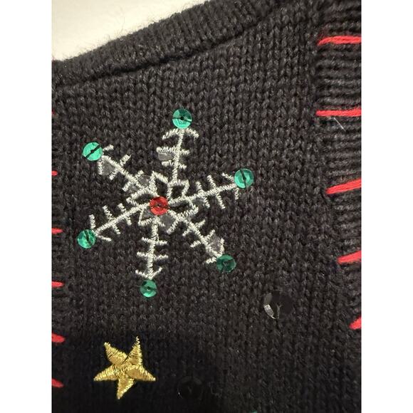VTG Nutcracker Black Christmas Sweater Vest Buttoned Size Large Santa Candy Cane - Picture 6 of 10